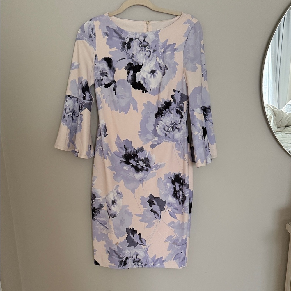 Calvin Klein Lavender Floral Long Sleeve Dress